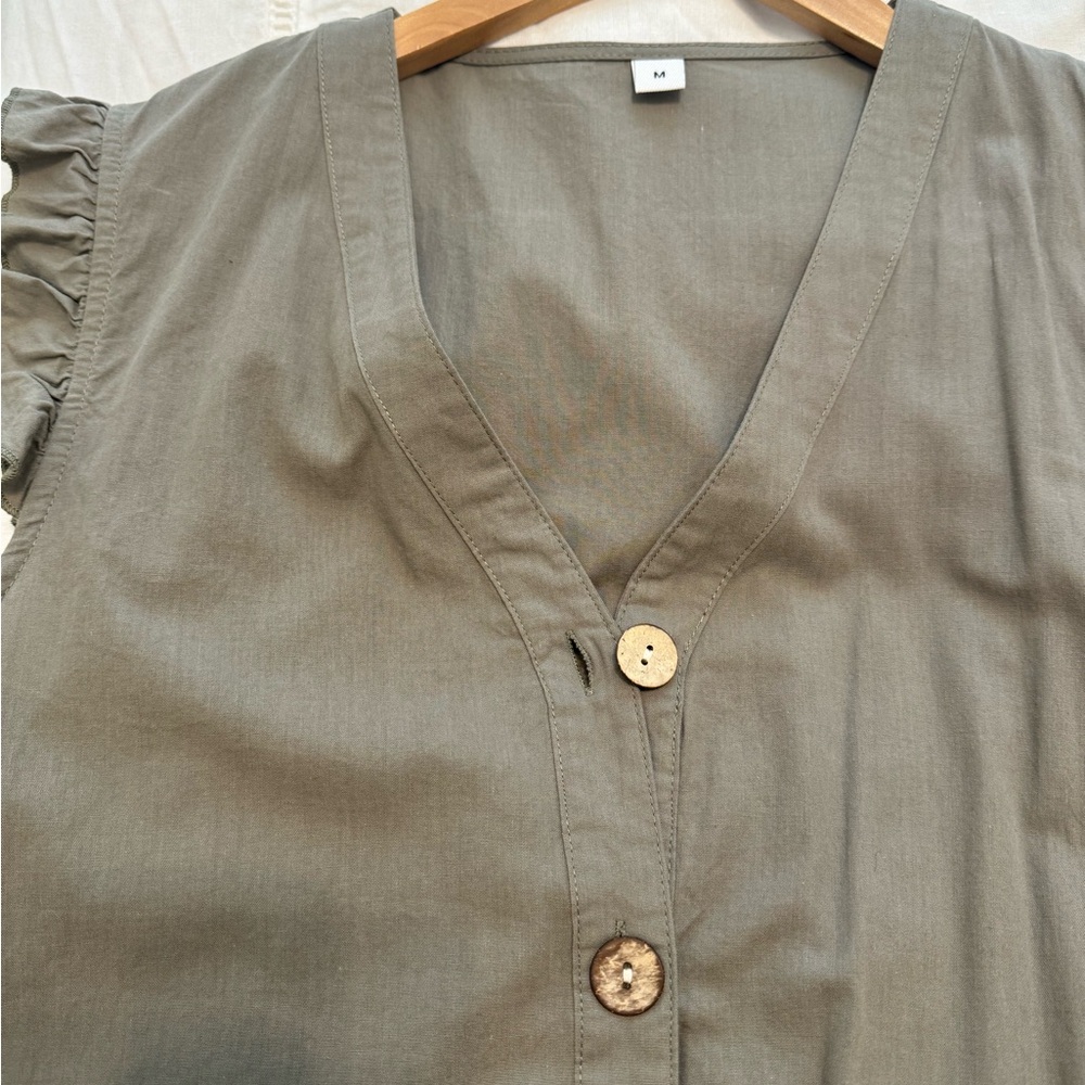 Sleeveless Ruffle Hem Button-Down Dress - Picture 2 of 2